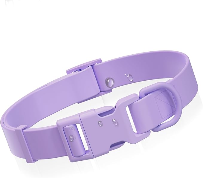 Waterproof Dog Collar, Rubber Adjustable Collars with Quick Release Buckle, Odor-Resistant, Easy to Clean Pet Collars for Small Medium or Large Dogs (Purple, S 9.5-14.1 inch)