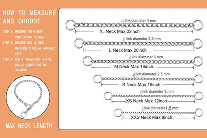 Dog Choke Collar Heavy Duty Slip Collars Chew Proof Metal Slip Link Dog Collar Chain for Medium Large Big XL Breed Dogs, Silver XL