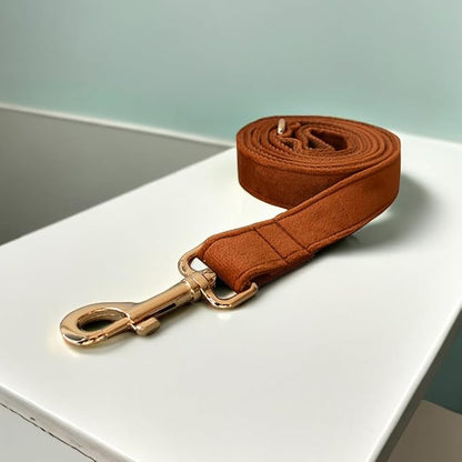 Love Dream Velvet Dog Collar and Leash Set, Soft & Comfy Adjustable Dog Leash and Collar with Heavy Duty Metal Buckle for Small Medium Large Dogs Training & Walking (Large, Copper Red)