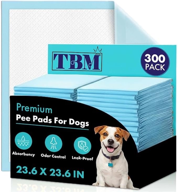 TBM Puppy Pads 23.6" x 23.6" - Super Absorbent Pee Pads for Dogs - Premium Leak-Proof - Pets Potty Training Essentials - Disposable Quick- Dry Pads for Puppies | Cats | Rabbits (Pack of 300)