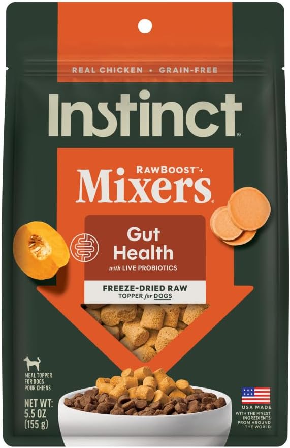 Instinct RawBoost Functional Mixers, Freeze Dried Dog Food Topper, Grain-Free, Real Chicken - Gut Health, 5.5 oz. Bag