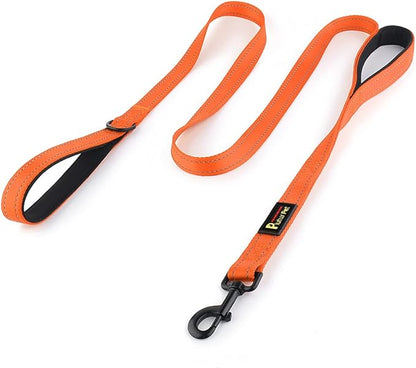 Plutus Pet Double Handle Dog Leash 4ft, Heavy Duty, Reflective Dual Handle Dog Leash for Safety Training, for Medium Large Dogs,2 Handle Leads(Orange)