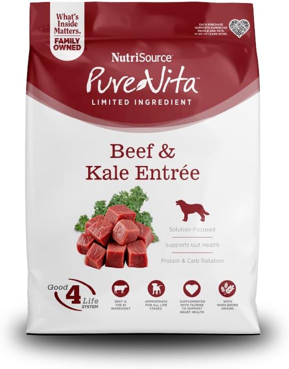 NutriSource Pure Vita Beef & Kale Dog Food, 12LB