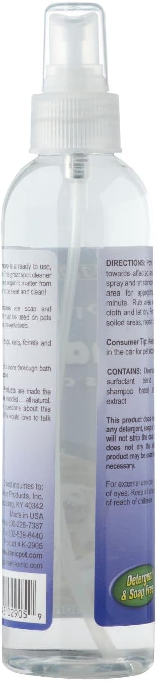 Kenic Refreshing Apple-Scented Pet Dry Pet Shampoo Spray Cleanser for Dogs, Cats, Ferrets & Rabbits, Spot Clean Spray, No Rinse Formula, 8oz