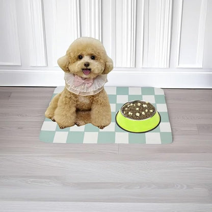 Cat Feeding Mat Dog Feeding Mat Absorbent Dog Cat Bowl Mat (Green, 12" x19")