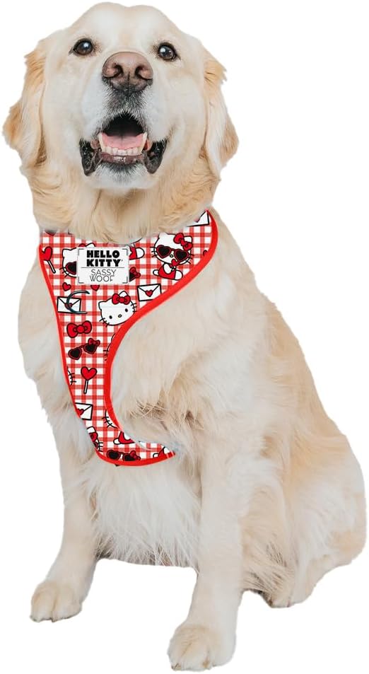 Sassy Woof Dog Adjustable Harness - Hello Kitty® Red Classic - XL, Breathable Mesh, No Pull Design with Two D-Rings, Patented Design, Perfect for Extra-Large Dogs