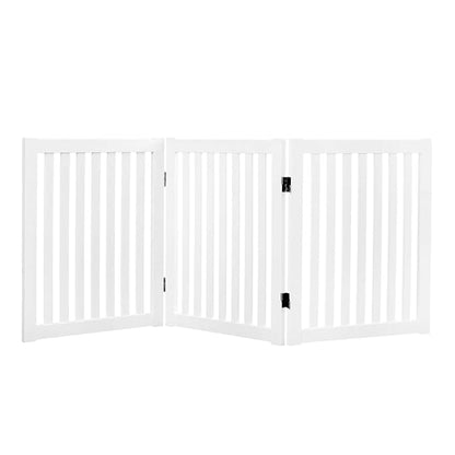 WELLAND Wooden Freestanding Pet Gate, 24 Inch 3 Panel Step Over Fence, Expands Up to 60" Wide, Foldable Indoor Dog Gate Puppy Safety Fence, White