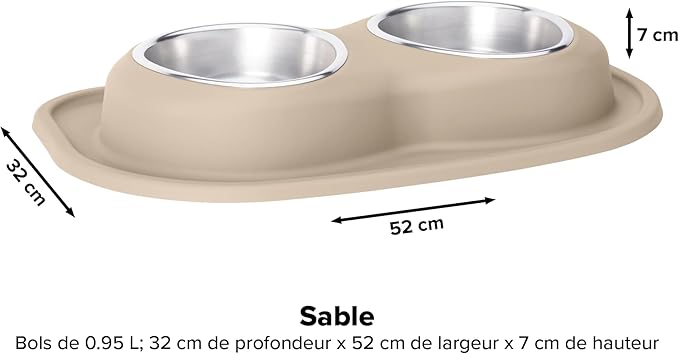 WeatherTech Double Low Pet Feeding System - Compact and Portable Dog/Cat Food and Water Station - 32 oz (4 Cups) Tan (DL3203TN)