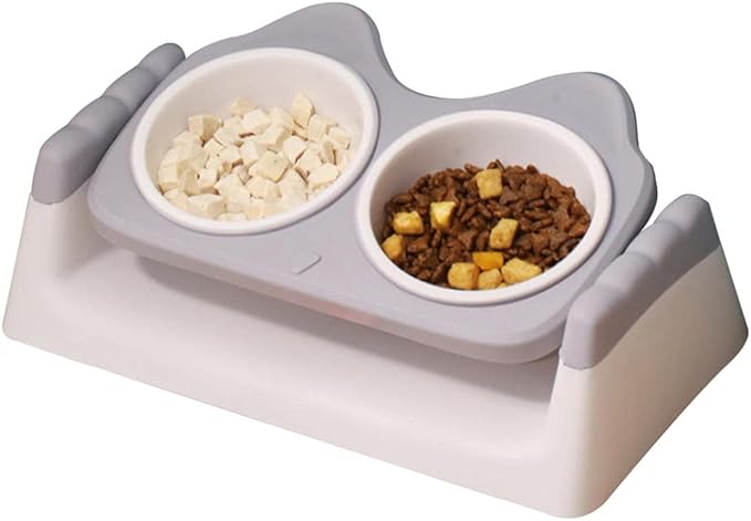 Pet Bowls Gray Double Pet Bowls Dog Food Water Feeder Pet Drinking Dish Feeder Cat Puppy Feeding Supplies Small Dogs Accessories