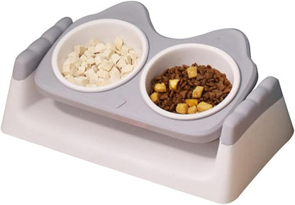 Pet Bowls Gray Double Pet Bowls Dog Food Water Feeder Pet Drinking Dish Feeder Cat Puppy Feeding Supplies Small Dogs Accessories