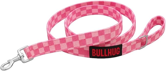 BULLHUG 6 FT Bulldog Leash with Padded Handle. Perfect for Bulldogs, French Bulldogs, Pugs & All Breeds. Leashes for Walking, Training Lead for Bulldogs (Pink Checkers)