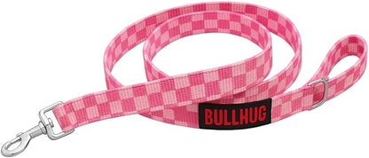BULLHUG 6 FT Bulldog Leash with Padded Handle. Perfect for Bulldogs, French Bulldogs, Pugs & All Breeds. Leashes for Walking, Training Lead for Bulldogs (Pink Checkers)