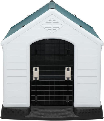 Bonnlo Plastic Dog House, Pet Dog Kennel Water Resistant for Small Medium Sized Dogs with Door, Indoor & Outdoor Use (28" H)