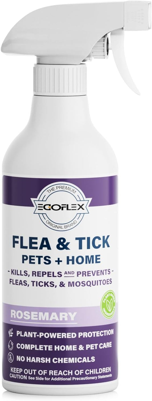 Flea Spray for Home & Pets - Flea and Tick Prevention for Dogs - Plant Based Repellent with Natural Essential Oils for Dog Flea Treatment Protection - Rosemary Scent - 16 Fl Oz