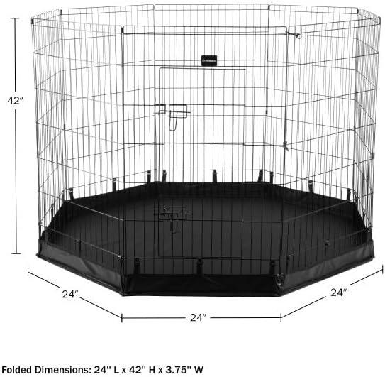 Dog Playpen - Foldable Metal Exercise Puppy Play Pen with Eight 24x42in Extra-Tall Panels and Gate - Indoor/Outdoor Dog Fence with Fabric Bottom for Dogs, Cats or Small Animals by PETMAKER (Black)