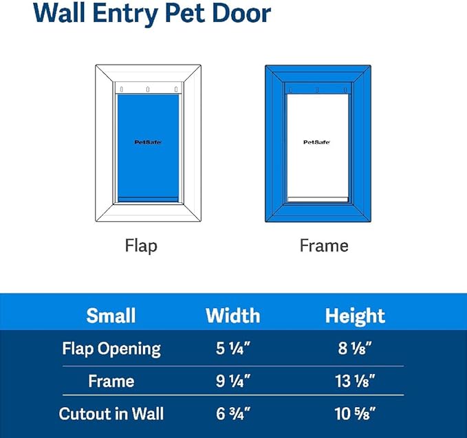 PetSafe Wall Entry Pet Door - Rust-Free Telescoping Frame - Easy Install for Interior & Exterior Walls 4 3/4" - 7" Thick - Small - for Pets Up to 15 Lb