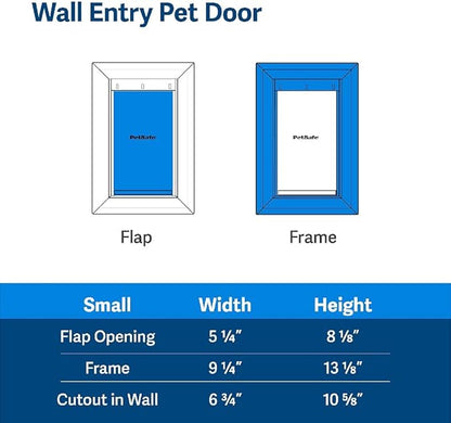PetSafe Wall Entry Pet Door - Rust-Free Telescoping Frame - Easy Install for Interior & Exterior Walls 4 3/4" - 7" Thick - Small - for Pets Up to 15 Lb