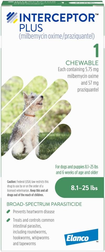 Interceptor Plus Prevention for Heartworm + 4 Other Worms for Dogs 8.1-25 lbs. | 1 Chew, 1-Month Supply