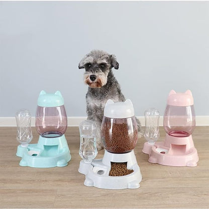 Automatic Cat & Dog Feeder Set - Self-Dispensing Food and Water Dispenser, Large Capacity (Green)
