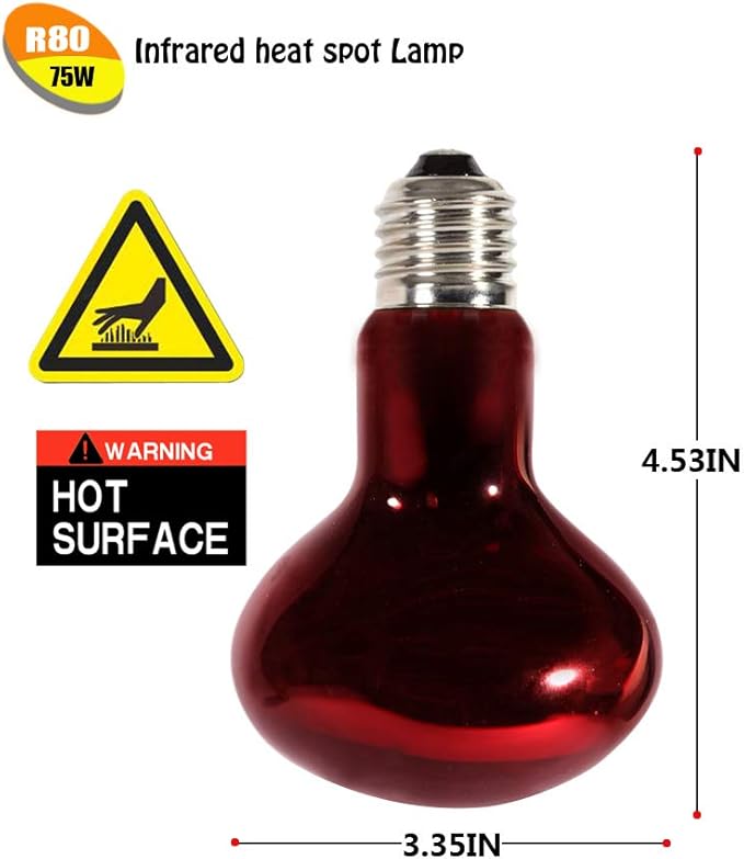 Infrared Heat Lamp Bulbs 75W 2 Pack,Red Basking Spot Light Bulb Reptile Heating lamp for Bearded Dragon,Turtle,Snake,Leopard Gecko,Chicked with Digital Temperature Thermometer