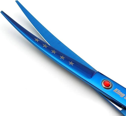 KINGSTAR 7.0in Titanium Blue Professional Pet Grooming Scissors Set,Straight & Thinning & Curved Scissors 4pcs Set for Dog Grooming,(Blue)