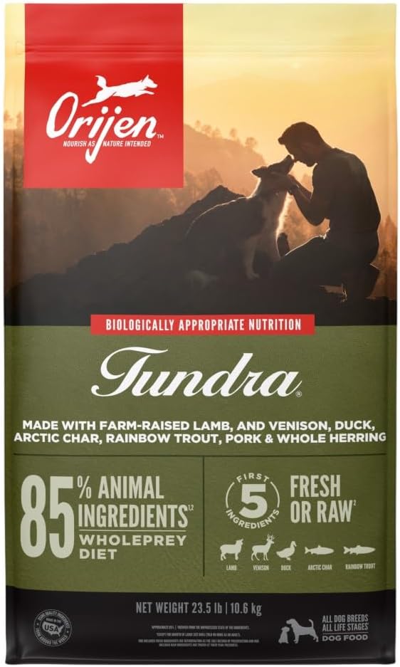 ORIJEN Grain Free Poultry Free High Protein Dry Dog Food Tundra Recipe 23.5lb Bag
