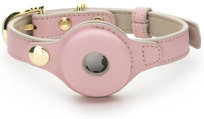 NINA WOOF Dog Collars, Harnesses & Leashes Made from Vegan Leather with Dog Tracker Device Holder Adjustable Dog Collar (Medium, Pink)