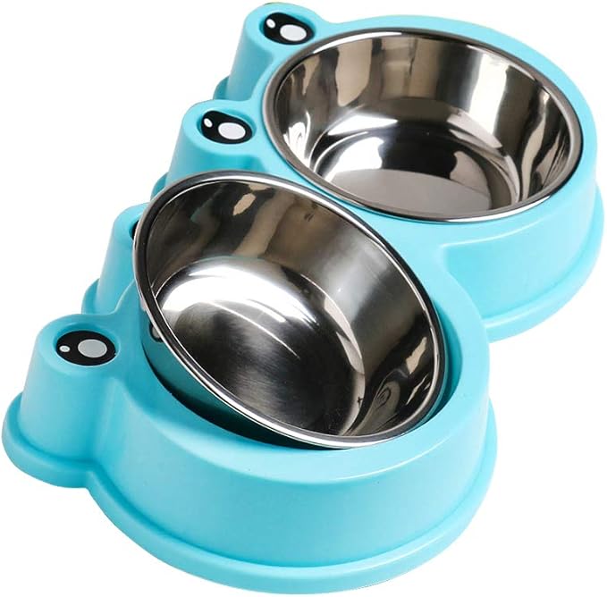 Skrtuan Double Dog Cat Bowls Premium Stainless Steel Pet Bowls with No-Slip Stainless Steel Cute Modeling Pet Food Water for Feeder Dogs Cats Rabbit and Pets