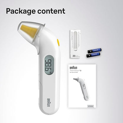 Braun ThermoScan 3 Ear Thermometer, Fast 1 Second Measurement, Audio Fever Indicator, Digital Display, Baby and Infant Friendly, No. 1 Brand Recommended by Pediatricians