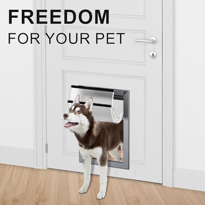 Rescumascer Aluminum Large Dog Door for Exterior Door, Doggy Door with Two Sliding Panels, Dog Door for Large Dogs up to 80 Lbs