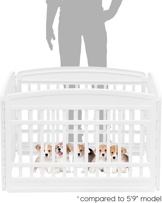 IRIS USA Dog Playpen 24" 4-Panel Puppy Playpen, 35 x 35 x 24, Puppy Fence, Dog Playpen, Dog Play Pen Indoors, Pet Fence, Puppies/Small Dogs, White
