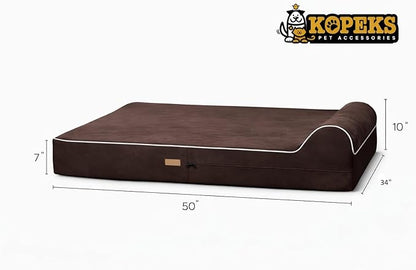 KOPEKS Orthopedic Memory Foam Dog Bed 7" Inch Thick Extra Large Dog Bed With Pillow Brown 50"x34"x10" Includes Waterproof Liner & Durable Removable Cover With Smart Design
