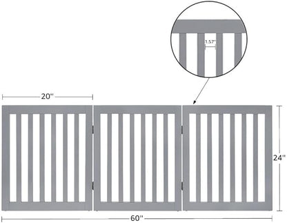 Unipaws Indoor 3 Panels Classic Freestanding Wooden Foldable Pet Gate with Support Feet - Grey, 20" W x 24" H