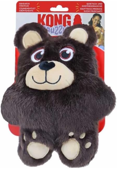 KONG Snuzzles Dog Toy, Plush Squeaker, Crinkle Sounds, Soft Durable Indoor Play (Bear, Medium)