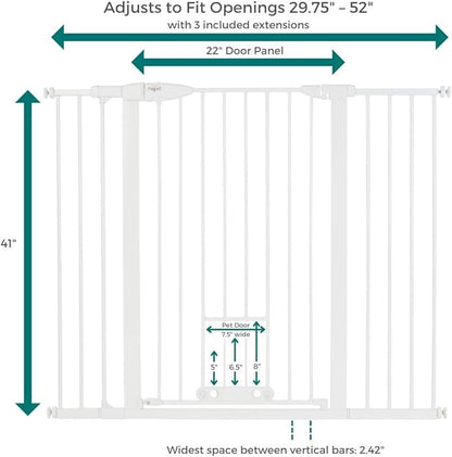 MYPET North States Extra Tall & Wide Walk Thru EasyPass Pet Gate with Patented Adjustable pet Door: 29.75” - 52” Wide Dog Gate. Pressure Mount, No Tools Needed. Dog Gates for House, 41" Tall, White