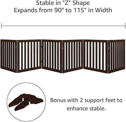 unipaws 120" Extra Wide Pet Gate, Free Standing Dog Gate for Doorways, Stairs, Foldable Puppy & Room Divider, Wooden Playpen for The House, Indoor Use (24" H, Espresso)
