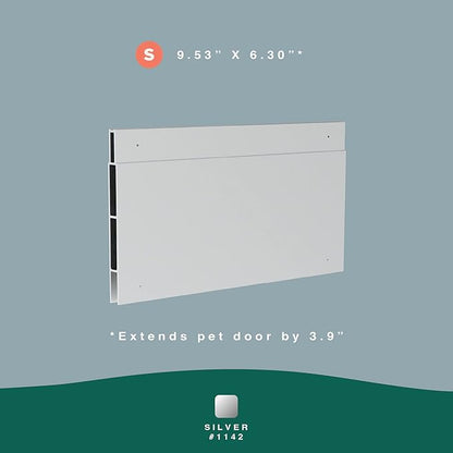 Hakuna Pets Patio Pet Door 3.9” Height Extension, Fits Screen Insert Panel for Small Doors, Silver