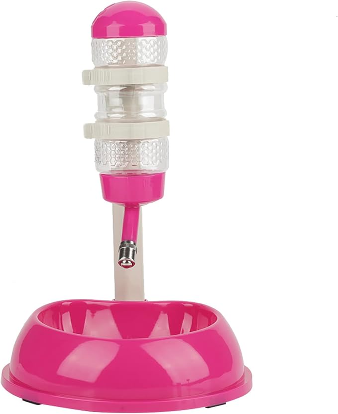 Adjustable Dog Bowl Feeder, Food Grade Plastic Pet Drinking Water Bottle and Food Dish Set with Adjustable Height, for Small Medium Large Dogs (Rose Red)