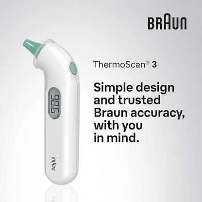 Braun ThermoScan 3 Ear Thermometer, Fast 1 Second Measurement, Audio Fever Indicator, Digital Display, Baby and Infant Friendly, No. 1 Brand Recommended by Pediatricians