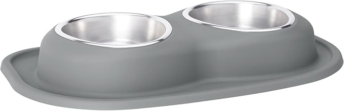 WeatherTech Double Low Pet Feeding System - Compact and Portable Dog/Cat Food and Water Station - 32 oz (4 Cups) Dark Grey (DL3203DG)