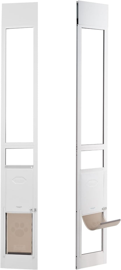 VEVOR Dog Door for Sliding Glass Door, 75 7/8"-80 11/16" Adjustable Height Doggy Door for Sliding Doors, Aluminum Frame Tempered Glass Pet Door with Hinge Structure Flap and Lock for Medium-Sized Dogs