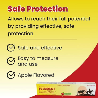 Ivermectin Horse Paste 1.87% Apple Flavored - 6.08g Paste of Horses - Treats Up to 1250 LB - Ivermectin Paste for Horse Dewormer (Pack of 2)