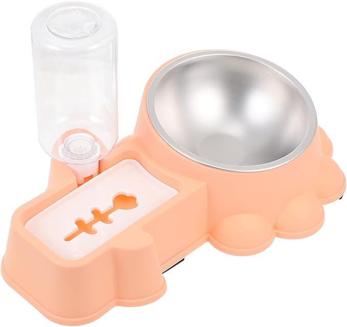 Hemobllo Automatic Stainless Steel Dog Feeding Bowl 2-in-1 Pet Food Dispenser and Water Container Orange Pink for Home Use