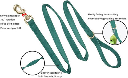 Soft Cotton Dog Leash, 5 Ft Heavy Duty Corduroy Dog Leashes with Gold Metal Hook for Small Medium Large Dogs,Medium,Dark Green