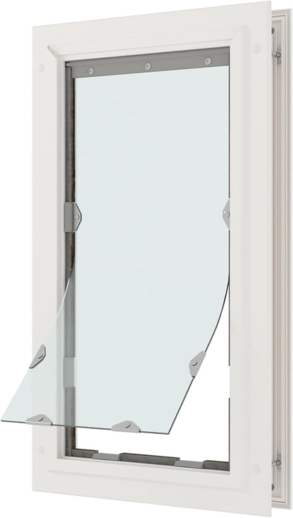 Liberty Pet Door for Doors | Clear Vinyl Dog & Cat Flap for Interior & Exterior Doors | Durable Rust-Free Aluminum Frame | White, Large, Single Flap