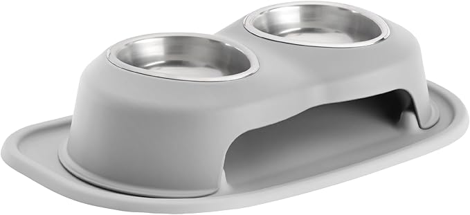 WeatherTech Double High Pet Feeding System - Elevated Dog/Cat Bowls - 4 inch High Light Grey (DHC1604LGLG)