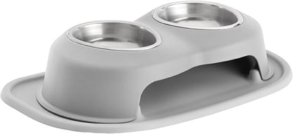 WeatherTech Double High Pet Feeding System - Elevated Dog/Cat Bowls - 4 inch High Light Grey (DHC1604LGLG)