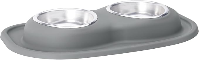 WeatherTech Double Low Pet Feeding System - Compact and Portable Dog/Cat Food and Water Station - 16 oz (2 Cups) Dark Grey (DL1602DG)