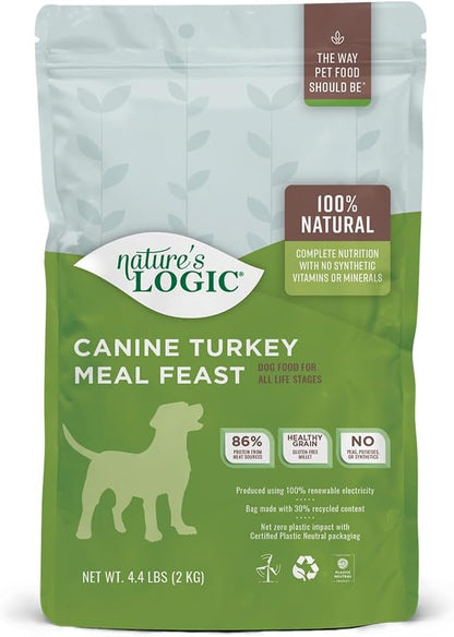 NATURE'S LOGIC Dry Dog Food - 100% Natural - No Synthetics - for All Ages, Sizes, Breeds - Free from Common Allergens, High Protein - Turkey Meal Feast, 4.4lbs