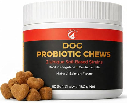 Dog Probiotic Chews for Digestive Support – 2 Billion CFU – Bacillus Coagulans & Subtilis – Supports Gut Health & Stool Quality – for Sensitive Stomachs – Salmon Flavor – 60 Soft Chews